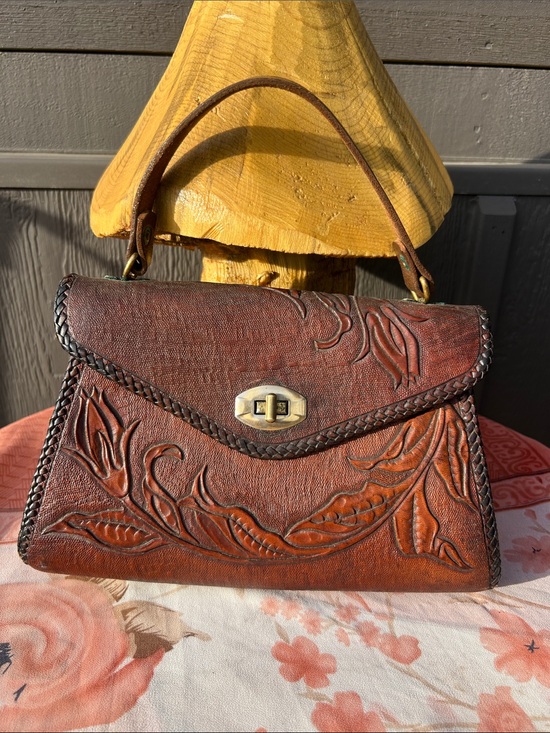 Vintage Handbags - Mexico 60’s Hand Tooled Leather Top-Handle Bag